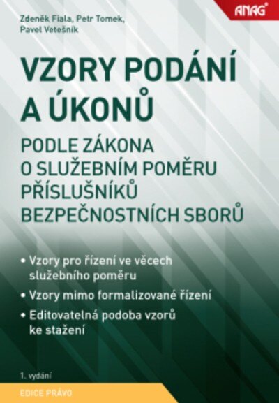 Obálka knihy Vzory podání a úkonů podle zákona o služebním poměru příslušníků bezpečnostních sborů