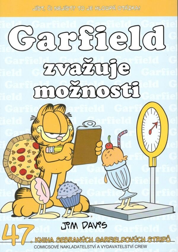 Obálka knihy Garfield zvažuje možnosti